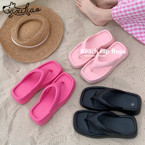 细细条休闲度假风纯色人字拖