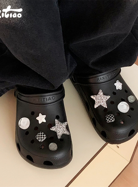 细细条 甜酷辣妹Y2K洞洞鞋女外穿高级感星星元素沙滩凉拖鞋eva夏