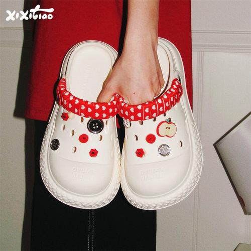 细细条时尚diy苹果番茄洞洞鞋