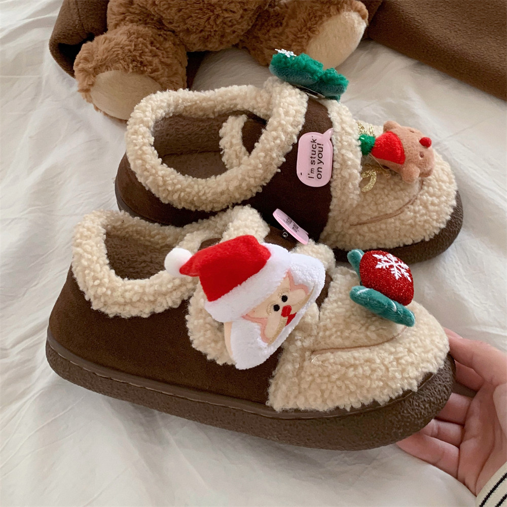 细细条 百搭羊羔毛棉鞋女冬季魔术贴可爱圣诞老人亲子外穿豆豆鞋,女鞋,乐福鞋（豆豆鞋）,淘宝优惠券,粉丝福利购,淘宝优惠卷