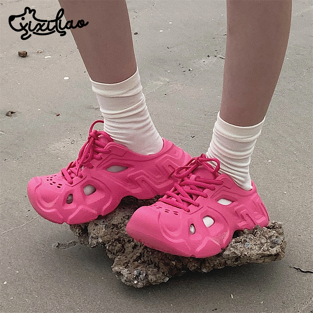 细细条运动风男女一脚蹬洞洞鞋