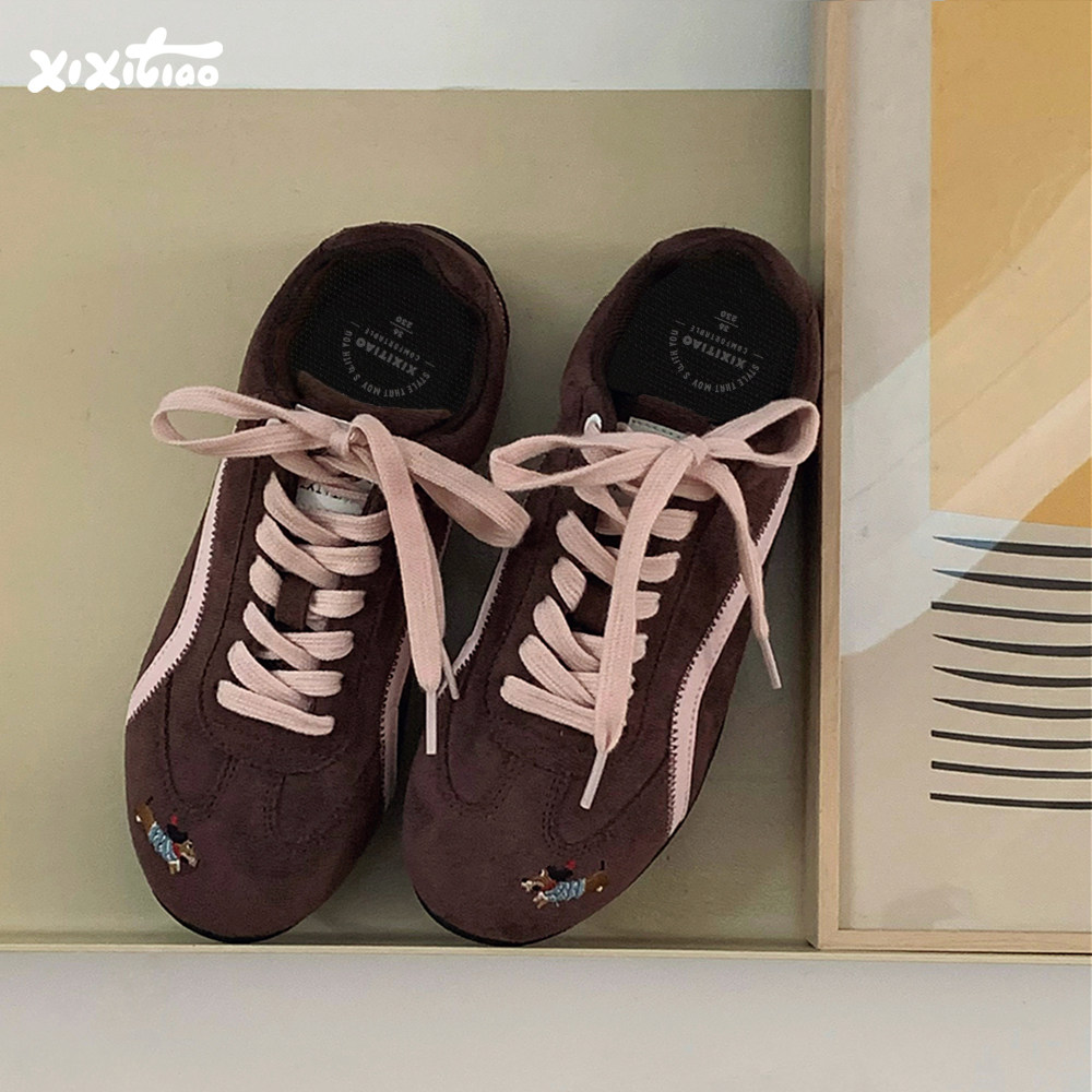 细细条 ins趣味小狗刺绣德训鞋女秋冬复古阿甘鞋足弓防滑运动板鞋,女鞋,德训鞋,淘宝优惠券,粉丝福利购,淘宝优惠卷