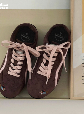 细细条 ins趣味小狗刺绣德训鞋女秋冬复古阿甘鞋足弓防滑运动板鞋