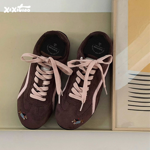 细细条ins趣味小狗刺绣德训鞋女