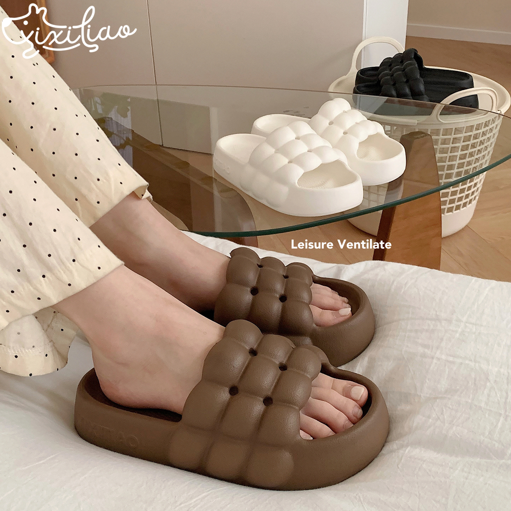 细细条纯色泡泡格外穿居家凉拖鞋