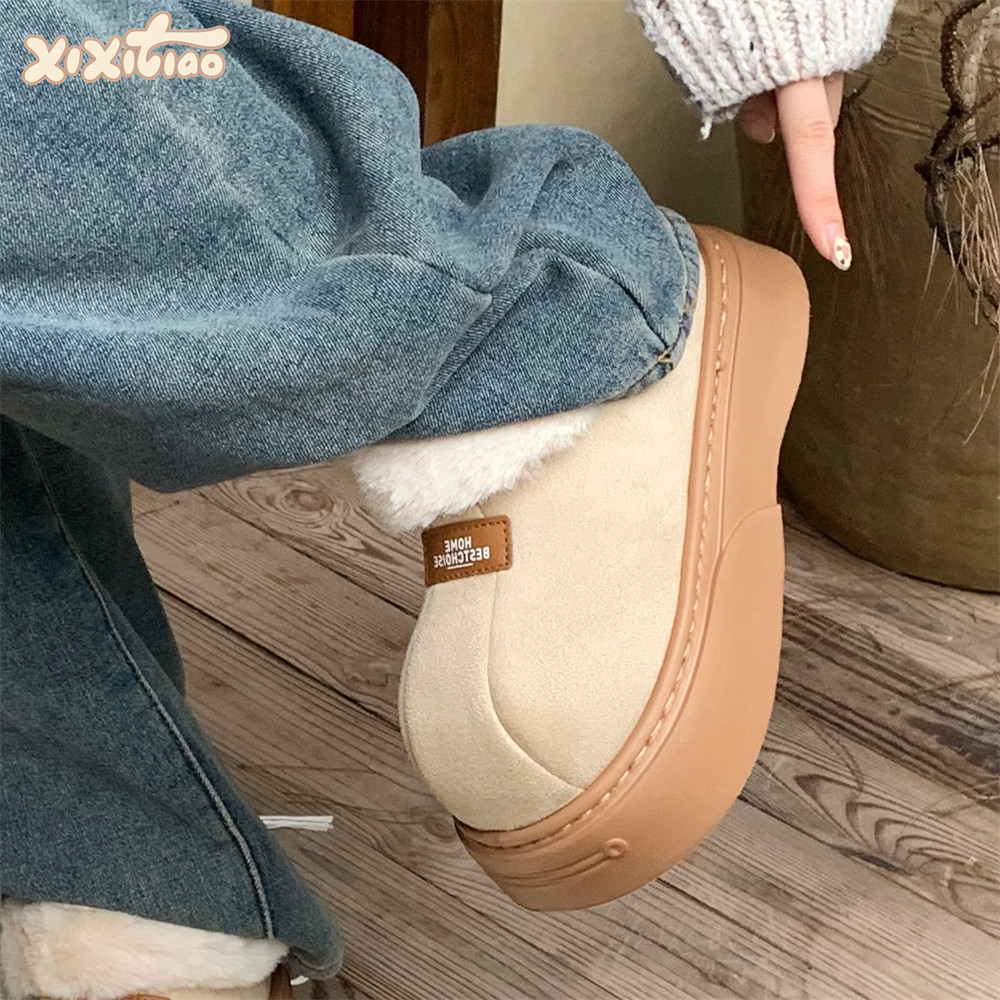 细细条保暖毛绒圈口时尚东北棉鞋