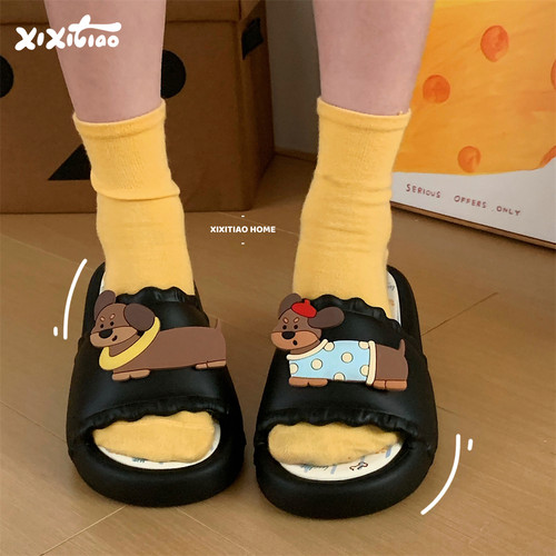 细细条女夏可爱腊肠狗一字拖鞋