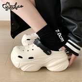 运动风潮酷拼色洞洞鞋 增高跟女士夏季 时尚 细细条 外穿包头凉拖鞋