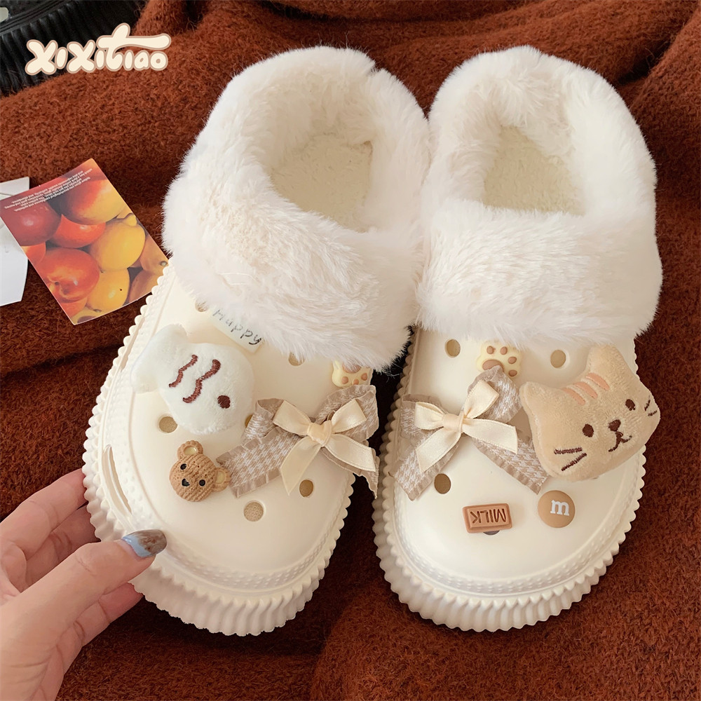 细细条小猫蝴蝶结洞洞棉鞋