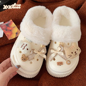 ins保暖棉鞋 休闲百搭冬天户外女士个性 小猫蝴蝶结洞洞棉鞋 细细条