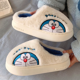 秋冬情侣可爱叮当猫保暖毛绒居家鞋 哆啦A梦棉拖鞋 男女 正版 细细条