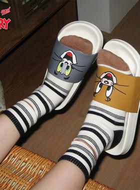 汤姆猫杰利鼠外穿情侣凉拖鞋防滑居家男女ins正版猫和老鼠拖鞋夏