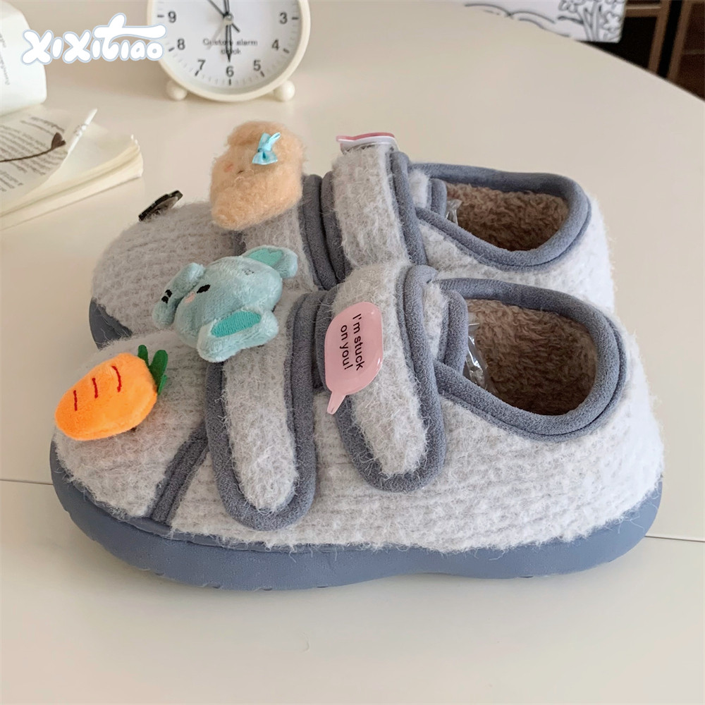 细细条 软萌小象字母牌豆豆鞋女平底室外穿冬季日系魔术贴毛毛鞋,女鞋,棉鞋,淘宝优惠券,粉丝福利购,淘宝优惠卷