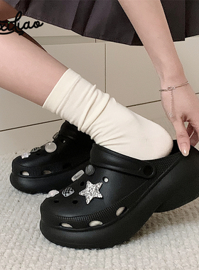 细细条 甜酷星星洞洞鞋女夏外穿增高厚底时尚足弓包头沙滩凉拖鞋