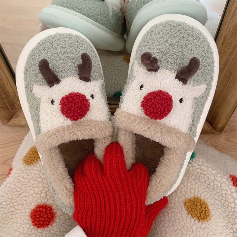 细细条 圣诞红鼻子麋鹿男士棉拖室内保暖防滑时尚卡通女冬月子鞋,居家布艺,居家棉拖/棉鞋,淘宝优惠券,粉丝福利购,淘宝优惠卷