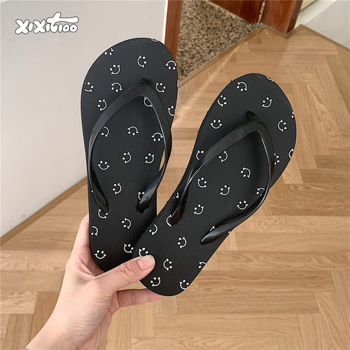 细细条ins小众笑脸夹脚凉拖鞋