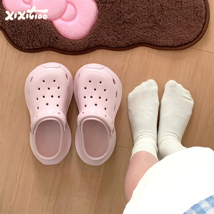 细细条 EVA防滑耐磨大厚底洞洞鞋男女外穿休闲凉拖鞋情侣沙滩鞋夏