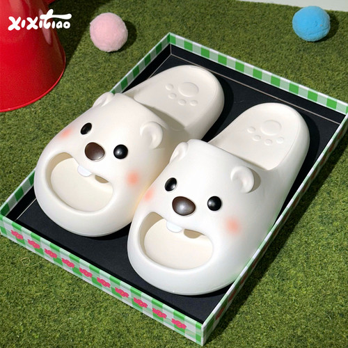 细细条女夏季可爱小海狸拖鞋