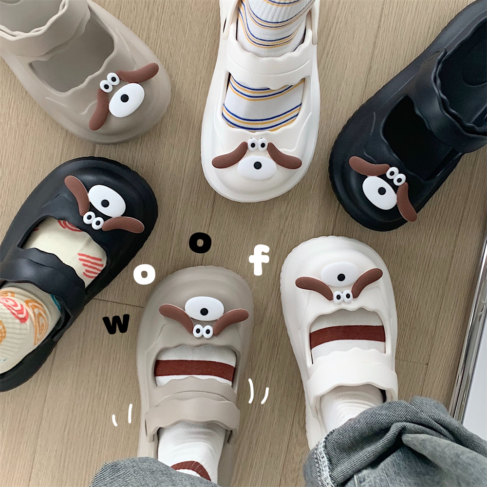细细条呆萌可爱长耳狗沙滩凉鞋