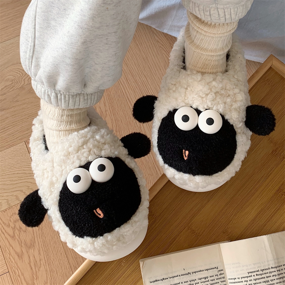 细细条软萌可爱小羊卧室棉拖鞋