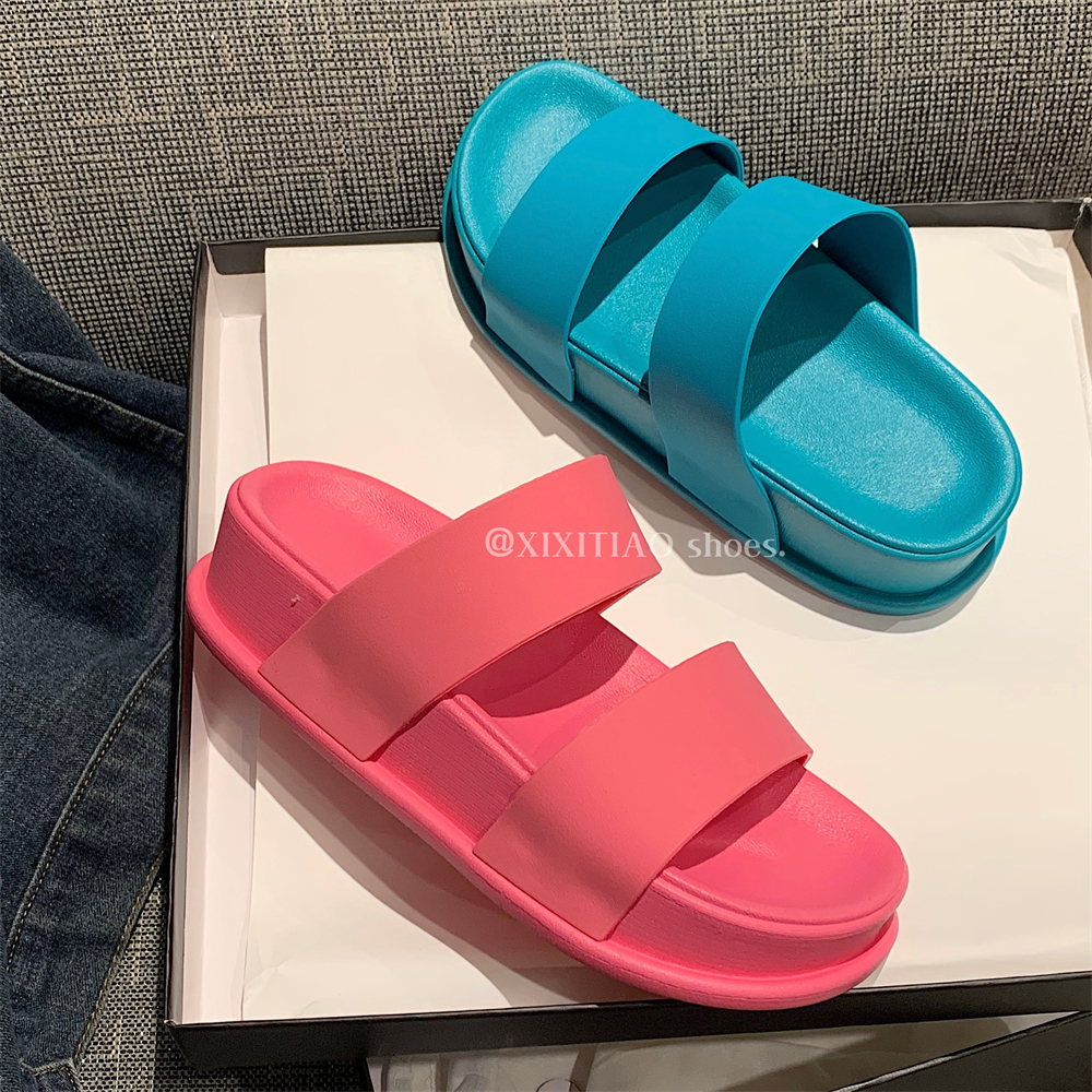 细细条时尚百搭防滑厚底双带拖鞋