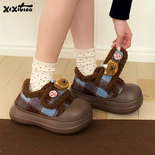 细细条软萌小熊亲子面包鞋女