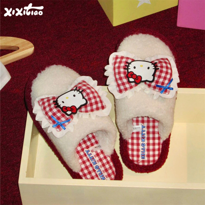 细细条正版HelloKitty女棉拖鞋