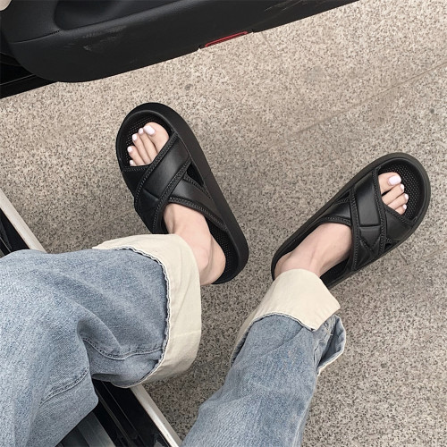 细细条EVA交叉厚底时尚凉拖鞋夏