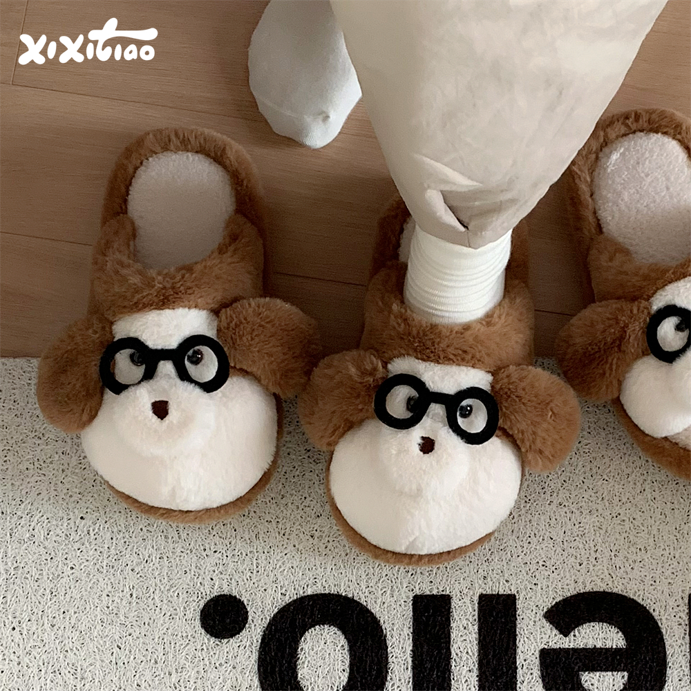 细细条情侣软萌小猴子棉拖鞋