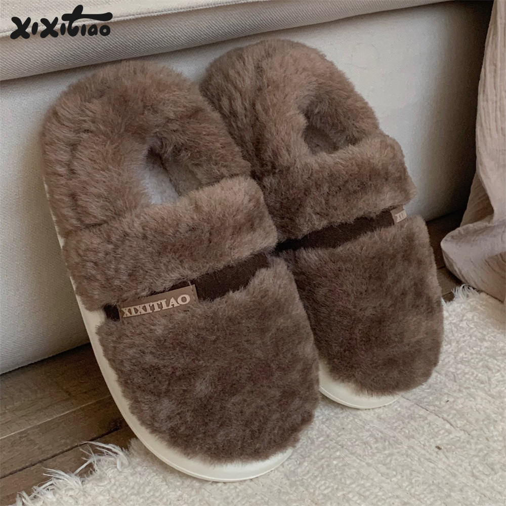 细细条 男士休闲冬季时尚居家毛毛鞋保暖防滑日系复古全包跟棉鞋,流行男鞋,包头拖,淘宝优惠券,粉丝福利购,淘宝优惠卷