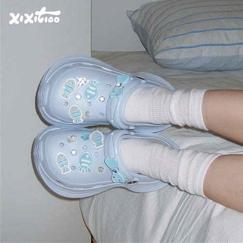 细细条蝴蝶结小鱼百搭洞洞鞋女