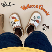 夏女士外穿防滑趣味掌门狗包头凉拖鞋 细细条 EVA厚底拿铁色洞洞鞋