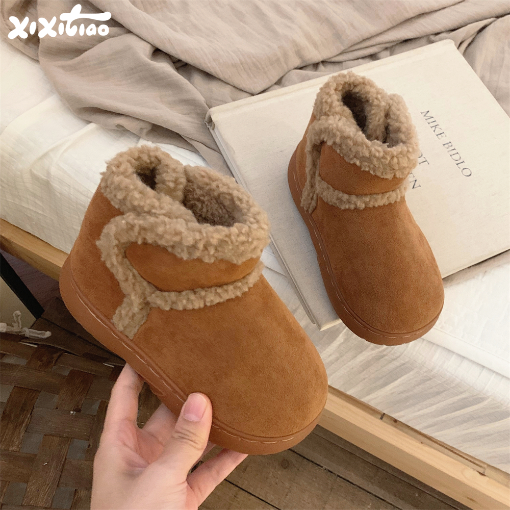 细细条魔术贴亲子复古保暖棉靴