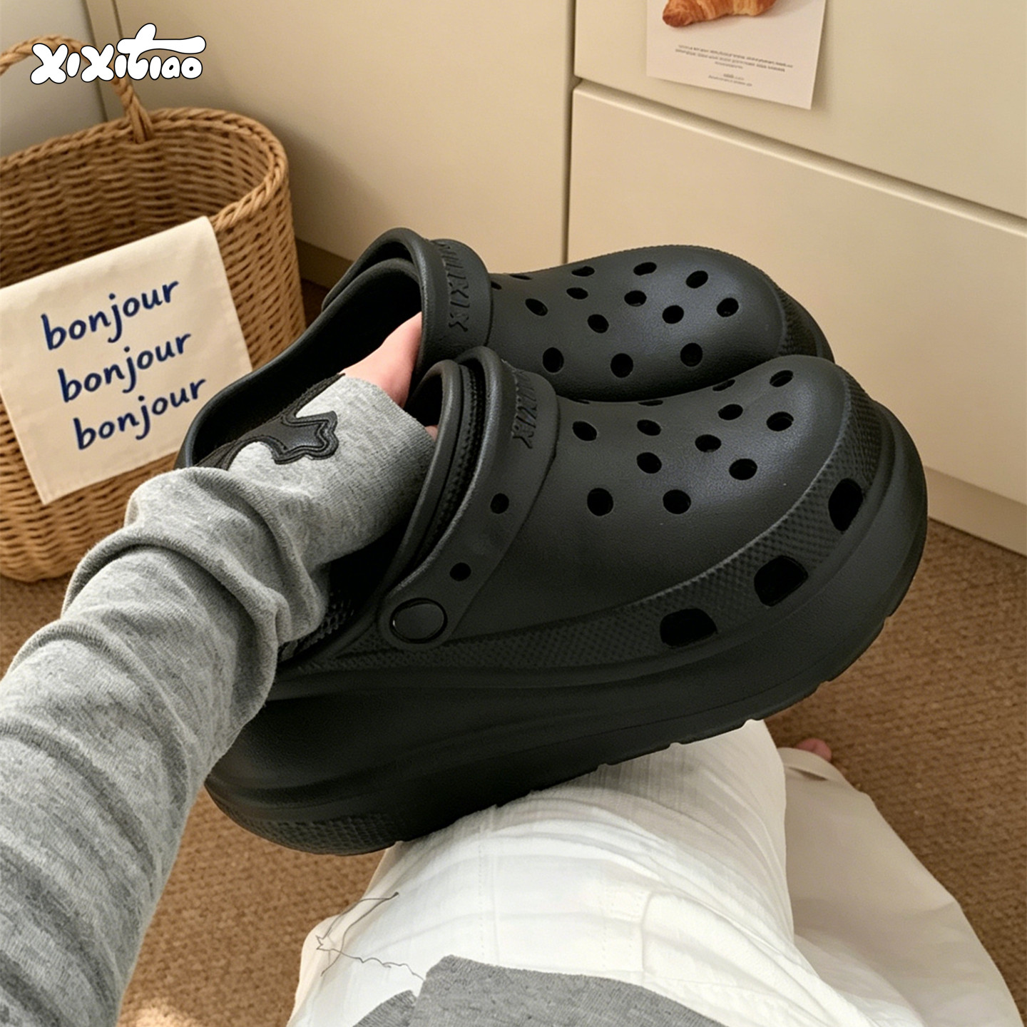 细细条 足弓支撑洞洞鞋2026夏季新款增高厚底时尚外穿包头EVA凉拖