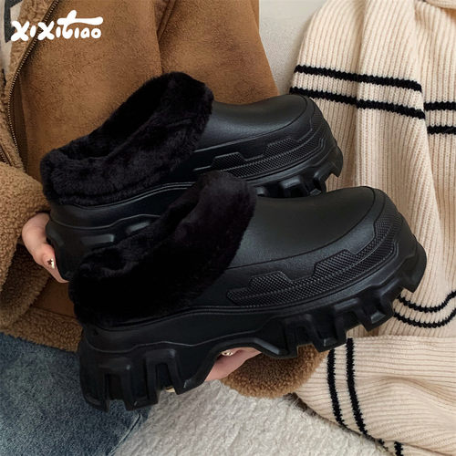 细细条简约百搭增高包头棉鞋