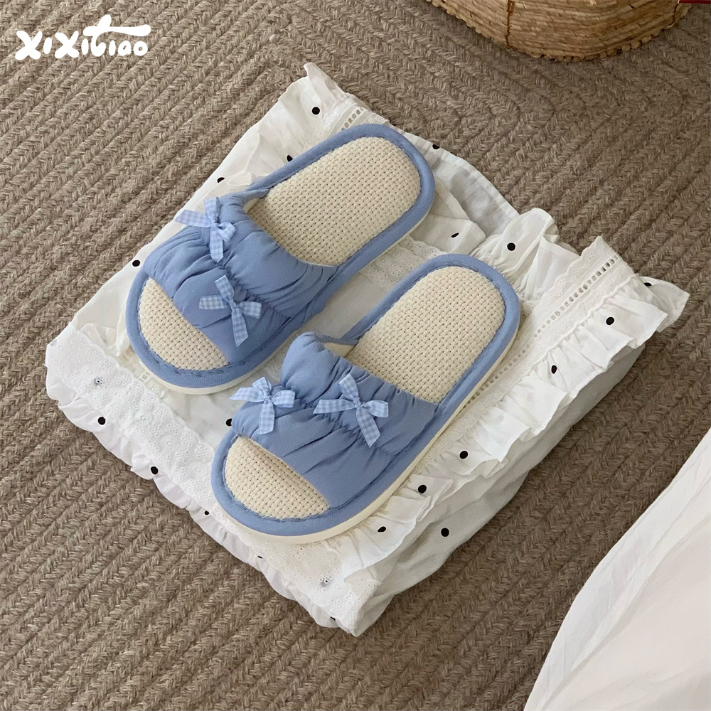 细细条日系蝴蝶结吸汗地板鞋女