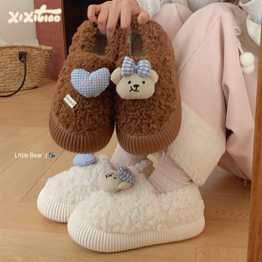 细细条网红蝴蝶结小熊面包鞋