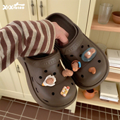 女夏防滑卡皮巴拉洞洞鞋 细细条 厚底网红外穿可爱水豚eva沙滩凉鞋