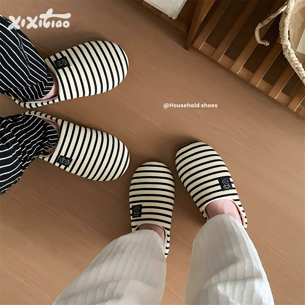 细细条小众条纹情侣地板鞋ins