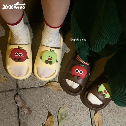 细细条eva可爱红苹果拖鞋男女