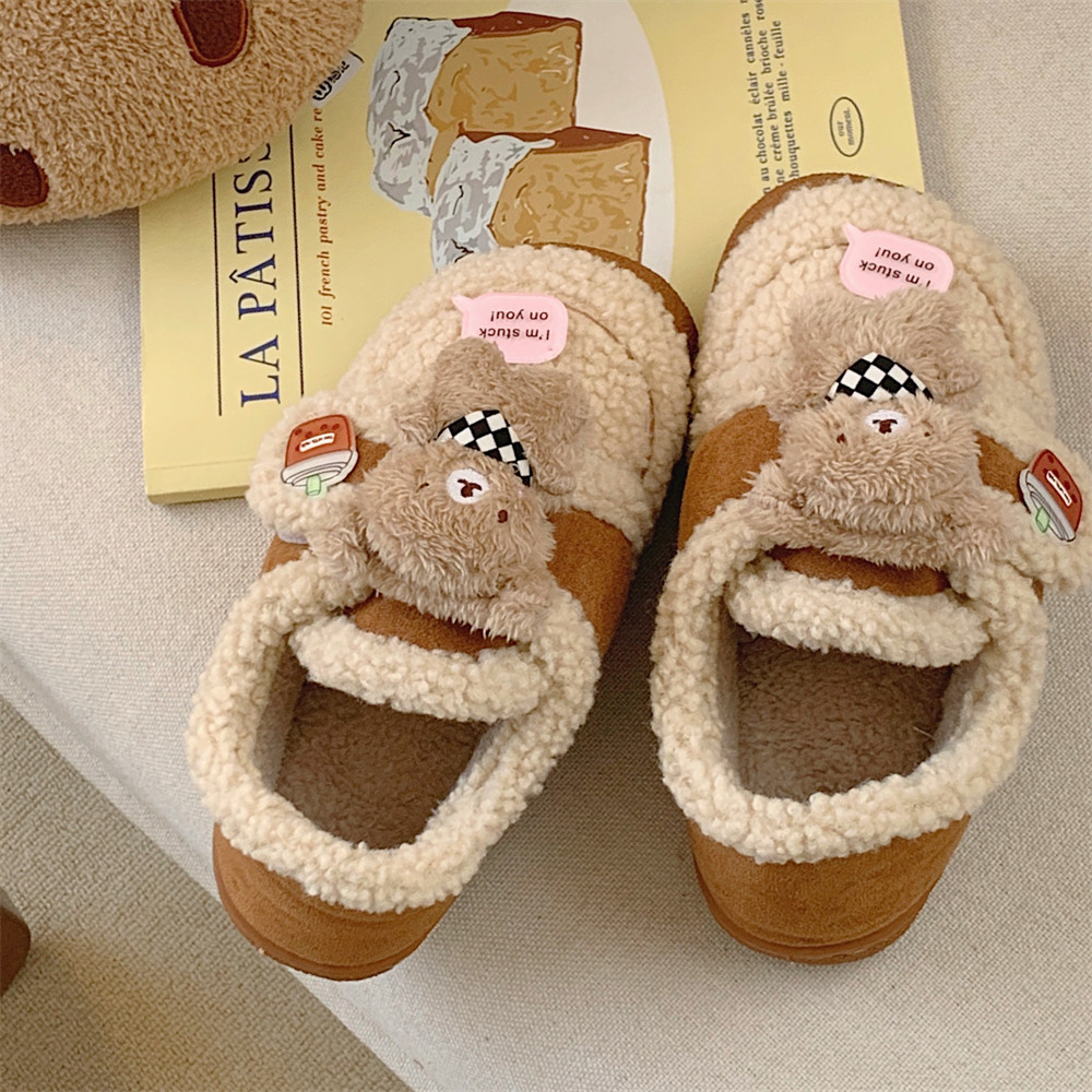 细细条 羊羔毛棉鞋女冬季外穿2025新款可爱小熊加绒乐福豆豆鞋ins,女鞋,乐福鞋（豆豆鞋）,淘宝优惠券,粉丝福利购,淘宝优惠卷