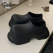 细细条 男女夏外穿一脚蹬懒人半拖鞋 街头风时尚 增高厚底EVA大头鞋