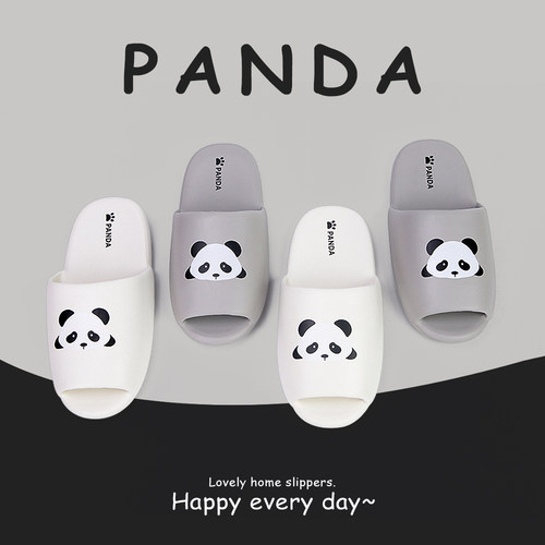 细细条情侣可爱熊猫一字拖鞋