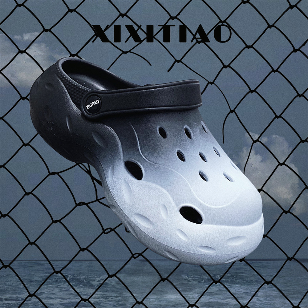 细细条 炫酷渐变色洞洞鞋男女ins潮网红个性外穿防滑厚底凉拖鞋夏,女鞋,洞洞鞋,淘宝优惠券,粉丝福利购,淘宝优惠卷