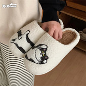细细条 男女ins 居家毛毛鞋 情侣趣味小猫咪棉拖鞋 软萌防滑保暖冬季