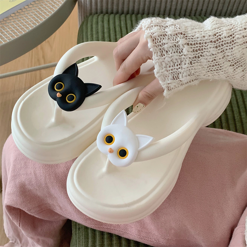 细细条网红可爱猫咪防滑人字拖