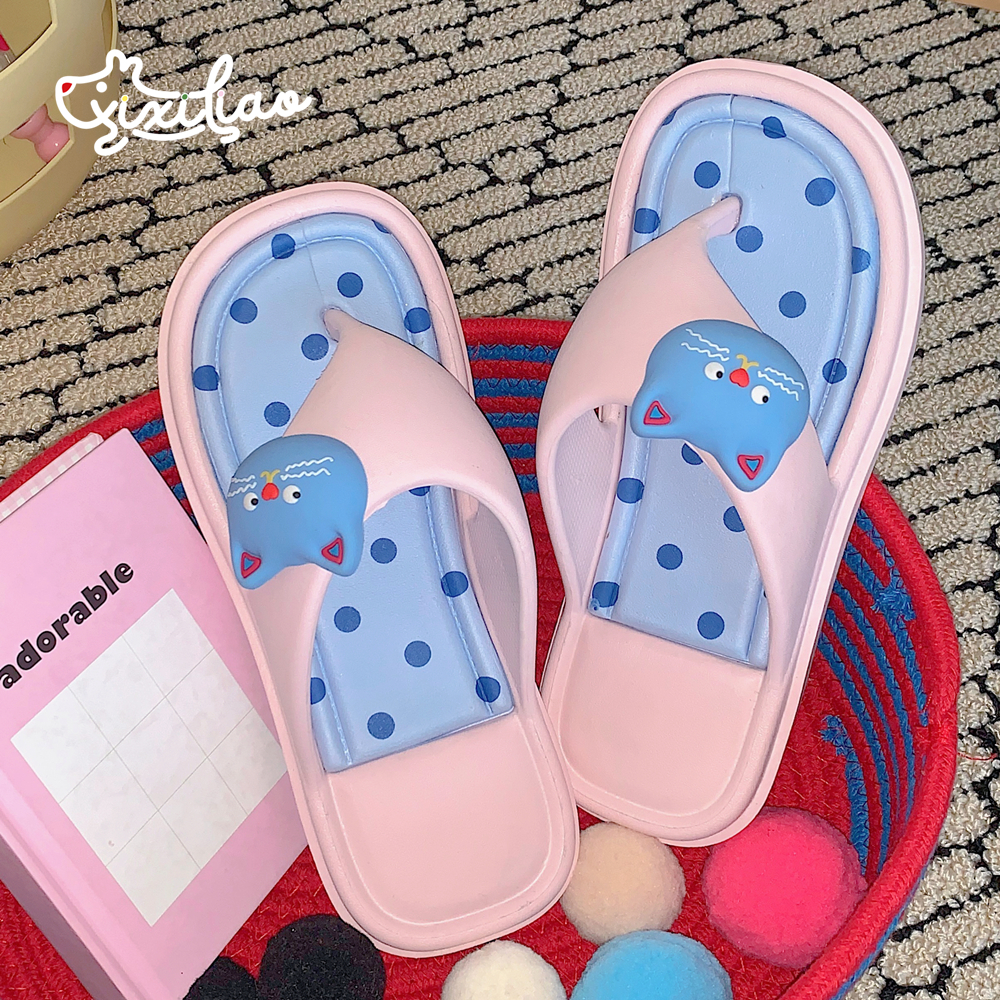 细细条时尚百搭个性波点猫人字拖