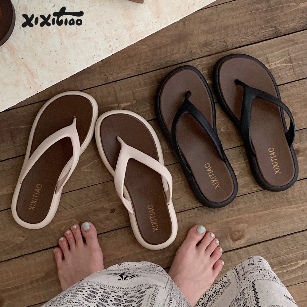 细细条 韩版仙女风拼色人字拖鞋女夏季防滑软平底夹脚海边沙滩鞋,女鞋,人字拖,淘宝优惠券,粉丝福利购,淘宝优惠卷