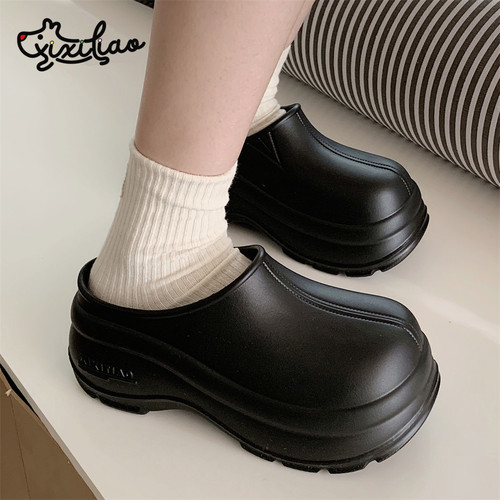 细细条百搭纯色厚底穆勒懒人鞋