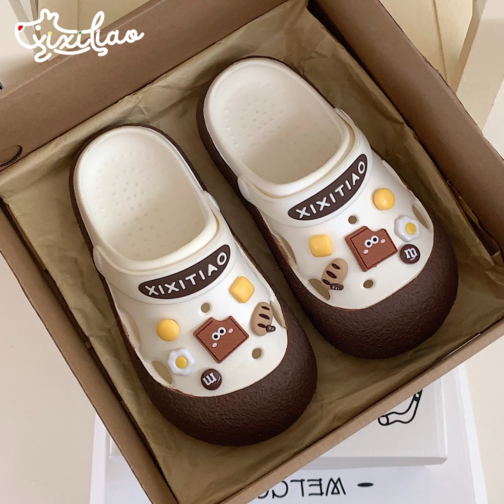 细细条 趣味ins可爱饼干洞洞鞋外穿时尚防滑沙滩夏季拿铁色凉拖女,女鞋,洞洞鞋,淘宝优惠券,粉丝福利购,淘宝优惠卷